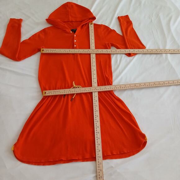 Polo Ralph Lauren Women L Sweat Dress Orange Long Sleeve Drawstring Waist Hoodie - Picture 9 of 13